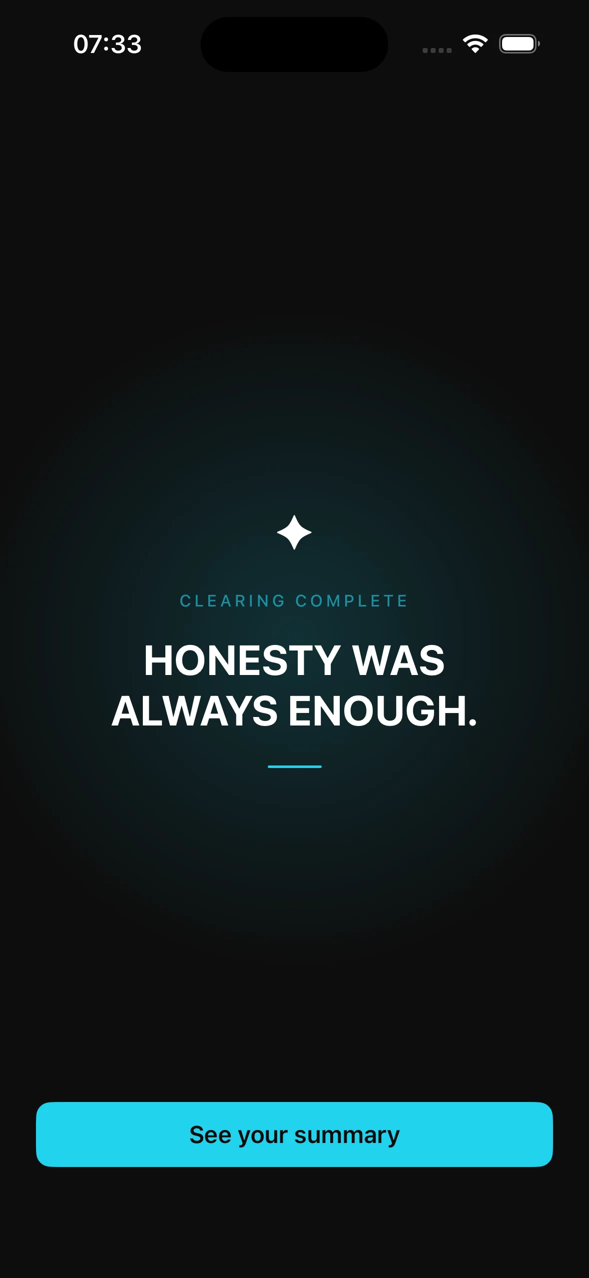 Clearing complete: HONESTY WAS ALWAYS ENOUGH — personal proclamation moment